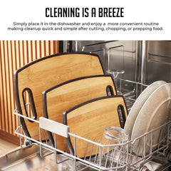 3Pc Bamboo-Designed Cutting Board Set, 8"x12", 9"x14", 12"x15", Plastic with Handle, Dishwasher Safe, Portable and Stylish