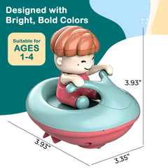 Twist & Go Wind Up Surfboat for Kids, 2pc Floating Bath & Pool Toy, Auto-Paddling Water Play, Engaging & Durable for Toddlers Ages 1-4