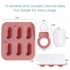 Silicone Baby Fruit Feeders with Freezer Tray for Batch Prep, Set of 2 – Safe & Convenient, Includes Extra Pouches & Travel Lids, Dishwasher Safe