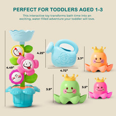 3 Pieces Bath Toys for Toddlers, Flower Waterfalls Waterwheel Bath Tub Toys with Suction Cup for Toddlers 1-3