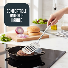 5 Pc Stainless Steel Cooking Utensil Set with Holder - Includes Ladle, Skimmer, Serving Spoon, and Countertop Holder