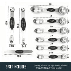 Magnetic Measuring Spoons with Leveler Set, Dual Sided Stainless Steel, Strong N40 Magnets Nesting Measuring Spoon for Baking & Cooking