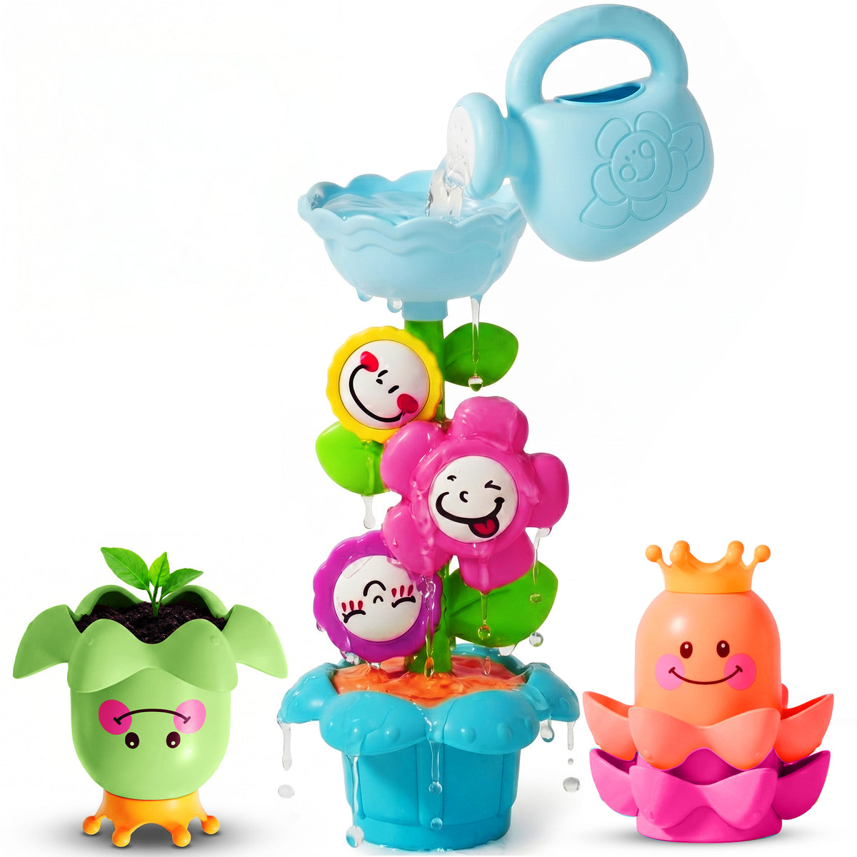 3 Pieces Bath Toys for Toddlers, Flower Waterfalls Waterwheel Bath Tub Toys with Suction Cup for Toddlers 1-3