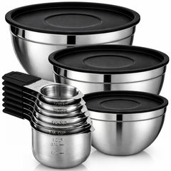 10 Piece Mixing Bowls & Measuring Cups Set, Stainless Steel Mixing Bowl with Lids, Magnetic Measuring Cups, Nonslip Nesting Bowls for Baking & Cooking