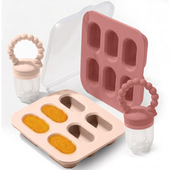 Silicone Baby Fruit Feeders with Freezer Tray for Batch Prep, Set of 2 – Safe & Convenient, Includes Extra Pouches & Travel Lids, Dishwasher Safe