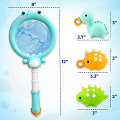 Fun Dinosaur Fishing Game for Kids, 4 Pack Magnetic Floating Bath & Pool Toy Set with Wind-Up Rods, Engaging Water Play for Toddlers 1-4