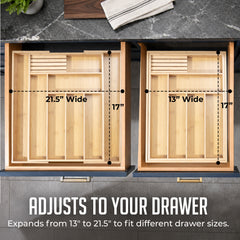 Expandable Bamboo Utensil Drawer Organizer, Wooden Utensil Tray, Non-Slip, Durable Cutlery Divider for Kitchen Flatware & Utensils