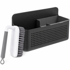 OU Kitchen Sink Organizer Set, Compact Wall Mounted Sink Organizer Caddy with Removable Sponge Tray & Ergonomic Scrub Brush, Versatile Kitchen Storage