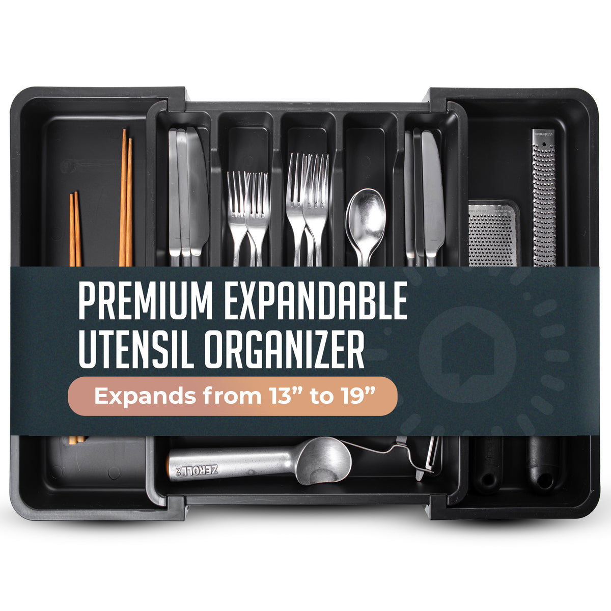 Expandable Silverware and Utensil Drawer Organizer with 8 Compartments - Space-Saving Silverware Kitchen Storage Solution, Expandable Drawer Organizer