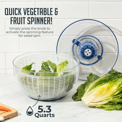 Salad Spinner Lettuce Spinner Vegetable Cleaner and Dryer, One-Handed Use, Built-in Draining System for Fresh, Crisp, Clean Salad