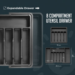 Expandable Silverware and Utensil Drawer Organizer with 8 Compartments - Space-Saving Silverware Kitchen Storage Solution, Expandable Drawer Organizer