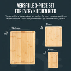 Bamboo Cutting Board Set of 3, Wood Cutting Boards with Juice Groove, Heavy-Duty Nonslip Kitchen Cutting Boards Set Bamboo