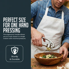 Garlic Press Set, Garlic Mincer with Silicone Peeler and Cleaning Brush, Easy Squeeze Ergonomic Handle, Rust Proof & Dishwasher Safe Garlic Crusher