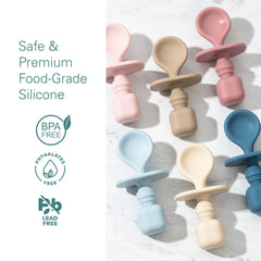 Silicone Baby Spoons for Baby Led Weaning 2-Pack, First Stage Baby Feeding Spoon Set Gum Friendly BPA Lead Phthalate and Plastic Free
