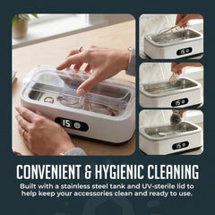 Portable Ultrasonic Jewelry Cleaner, Deep-Cleaning Machine for Eyeglasses, Watches, Dentures, Rings, Blades & More, Lightweight and Durable