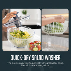 Salad Spinner Lettuce Spinner Vegetable Cleaner and Dryer, One-Handed Use, Built-in Draining System for Fresh, Crisp, Clean Salad