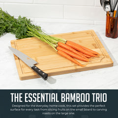 Bamboo Cutting Board Set of 3, Wood Cutting Boards with Juice Groove, Heavy-Duty Nonslip Kitchen Cutting Boards Set Bamboo