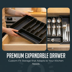Expandable Silverware and Utensil Drawer Organizer with 8 Compartments - Space-Saving Silverware Kitchen Storage Solution, Expandable Drawer Organizer