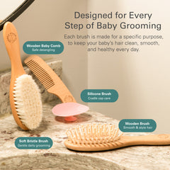 Baby Hair Brush and Comb Set for Newborn – Wooden Baby Brush with Soft Goat Bristle, Cradle Cap Brush for Newborns Infant, Toddlers, Eco-Friendly