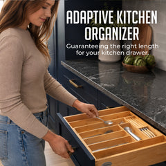Expandable Bamboo Utensil Drawer Organizer, Wooden Utensil Tray, Non-Slip, Durable Cutlery Divider for Kitchen Flatware & Utensils