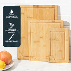 Bamboo Cutting Board Set of 3, Wood Cutting Boards with Juice Groove, Heavy-Duty Nonslip Kitchen Cutting Boards Set Bamboo