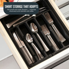 Expandable Silverware and Utensil Drawer Organizer with 8 Compartments - Space-Saving Silverware Kitchen Storage Solution, Expandable Drawer Organizer