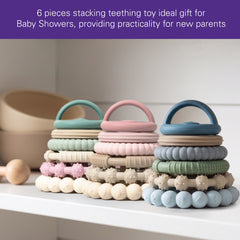 Premium Silicone Teethers Stacking Toy, Interactive and Fun Baby Stacking Toys, Teeth Soothing for 6-12 Month Teething Toys