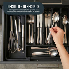 Expandable Silverware and Utensil Drawer Organizer with 8 Compartments - Space-Saving Silverware Kitchen Storage Solution, Expandable Drawer Organizer