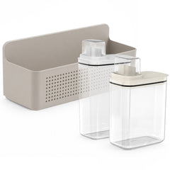 OU Laundry Organization Set, 50oz & 77oz Liquid Detergent Dispensers with Measuring Caps & Wall Mounted Cabinet Door Storage Organizer Basket