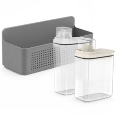 OU Laundry Organization Set, 50oz & 77oz Liquid Detergent Dispensers with Measuring Caps & Wall Mounted Cabinet Door Storage Organizer Basket