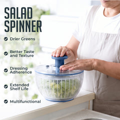 Salad Spinner Lettuce Spinner Vegetable Cleaner and Dryer, One-Handed Use, Built-in Draining System for Fresh, Crisp, Clean Salad