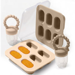 Silicone Baby Fruit Feeders with Freezer Tray for Batch Prep, Set of 2 – Safe & Convenient, Includes Extra Pouches & Travel Lids, Dishwasher Safe