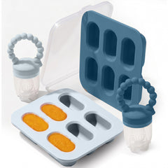 Silicone Baby Fruit Feeders with Freezer Tray for Batch Prep, Set of 2 – Safe & Convenient, Includes Extra Pouches & Travel Lids, Dishwasher Safe