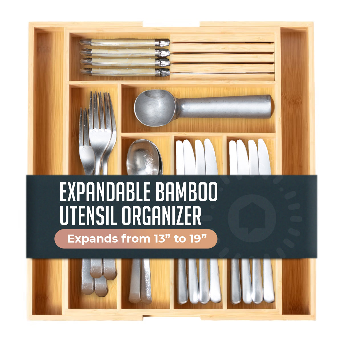 Expandable Bamboo Utensil Drawer Organizer, Wooden Utensil Tray, Non-Slip, Durable Cutlery Divider for Kitchen Flatware & Utensils