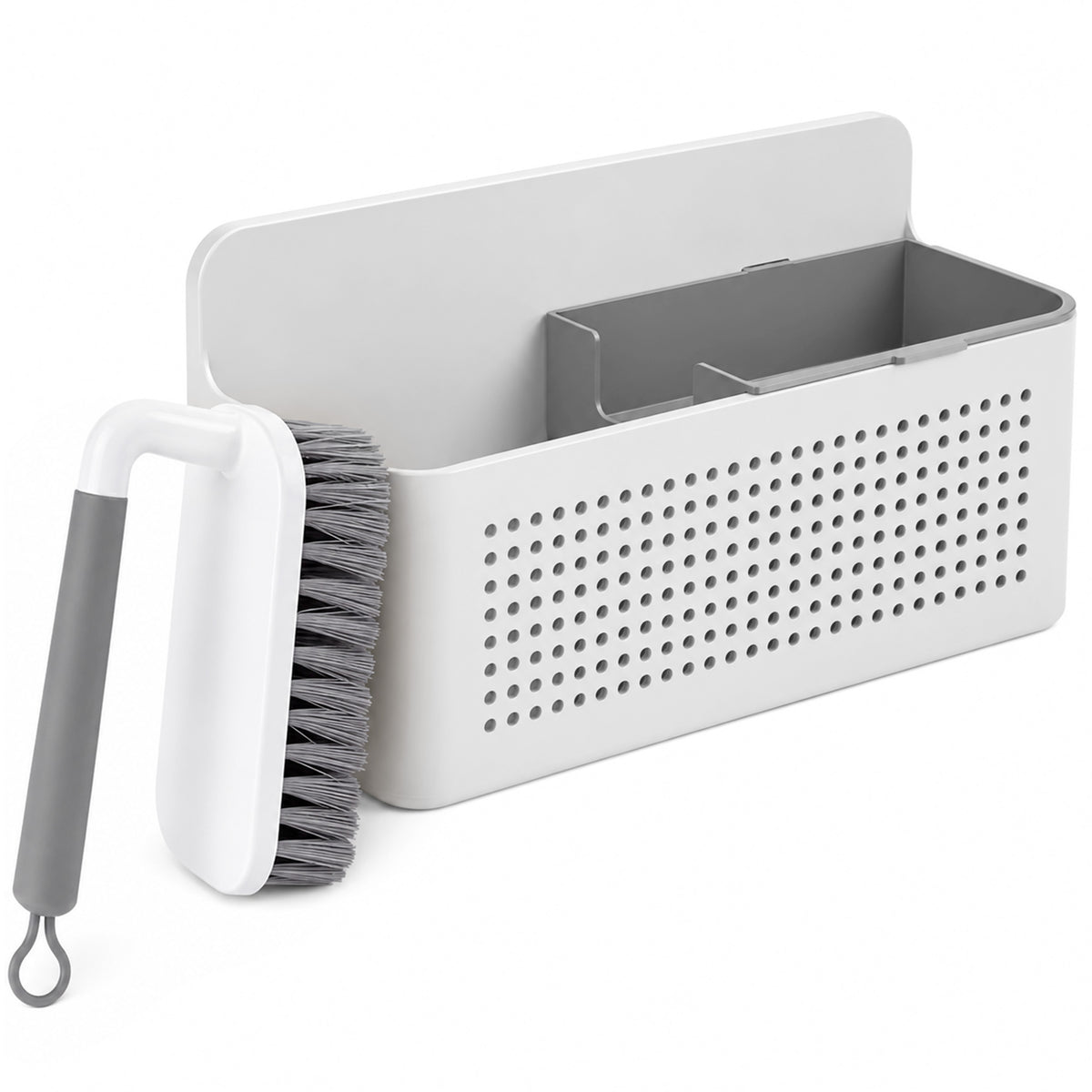 OU Kitchen Sink Organizer Set, Compact Wall Mounted Sink Organizer Caddy with Removable Sponge Tray & Ergonomic Scrub Brush, Versatile Kitchen Storage