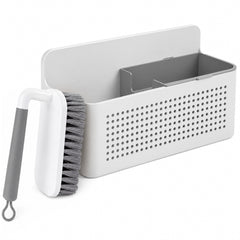 OU Kitchen Sink Organizer Set, Compact Wall Mounted Sink Organizer Caddy with Removable Sponge Tray & Ergonomic Scrub Brush, Versatile Kitchen Storage