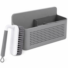 OU Kitchen Sink Organizer Set, Compact Wall Mounted Sink Organizer Caddy with Removable Sponge Tray & Ergonomic Scrub Brush, Versatile Kitchen Storage