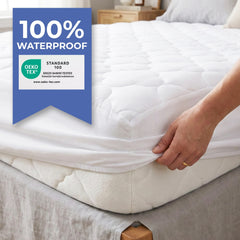 Waterproof Mattress Pad, Soft Bamboo Viscose Fitted Mattress Cover, Breathable Cooling Cover with Deep Pocket, Machine Washable