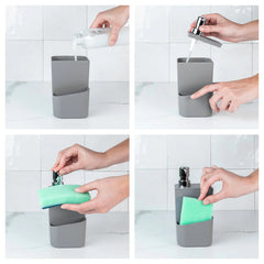 Dish Soap Dispenser with Sponge Holder, 21.9oz Soap Pump with Stainless Steel Valve, BPA Free Sink Organizer for Liquid Detergent and Sponge Storage