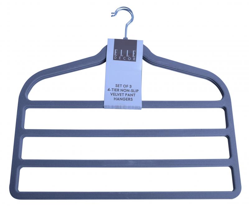 Elle Décor 4-Tier Non-Slip Velvet Pant Hangers, Set of 3