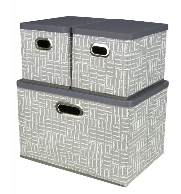 Elle Décor Foldable Storage Bins with Lids, Stackable Collapsible Storage Containers, Set of 3 – Space-Saving Organizers for Home