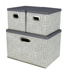 Elle Décor Foldable Storage Bins with Lids, Stackable Collapsible Storage Containers, Set of 3 – Space-Saving Organizers for Home
