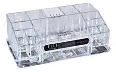 Acrylic Makeup Tray Organizer– 16 Compartments 1 Drawer, Rectangular Holder for Brushes, Eyeshadow Palettes, Skincare & Beauty Supplies
