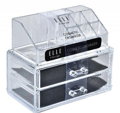 Acrylic Cosmetic Organizer with 2 Drawers & 3 Tiered Compartments, Clear Makeup Storage, Compact Vanity Organizer for Skincare and Makeup Brushes