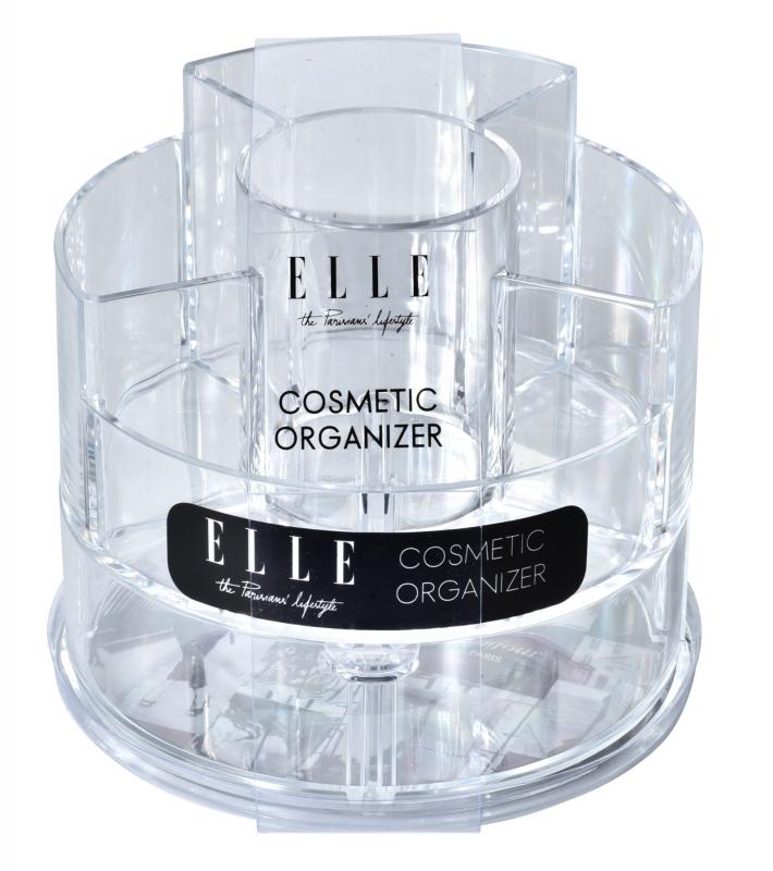 Acrylic Cosmetic Organizer-Round Makeup Brush Holder,  Clear Storage Cup Containers with 6 Compartments, Compact, Space-Saving Beauty Organizer