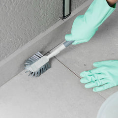 OU Multipurpose Scrub Brush, Heavy Duty Cleaning Scrubber Brush for Bathroom & Kitchen, Nonslip Soft Grip Handle & Built-In Scraper