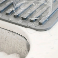 OU Dish Drying Mat for Kitchen Sink, 13.78" x 8.27" Nonslip Plastic Pad with Grooves for Glasses & Dishes, Heat Resistant Kitchen Counter Drying Mat