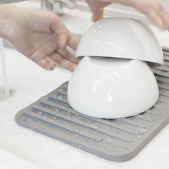 OU Dish Drying Mat for Kitchen Sink, 13.78" x 8.27" Nonslip Plastic Pad with Grooves for Glasses & Dishes, Heat Resistant Kitchen Counter Drying Mat