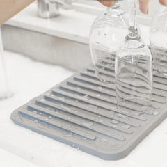 OU Dish Drying Mat for Kitchen Sink, 13.78" x 8.27" Nonslip Plastic Pad with Grooves for Glasses & Dishes, Heat Resistant Kitchen Counter Drying Mat