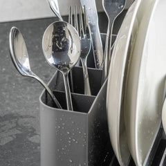 OU Dish Drying Rack, Freestanding Polypropylene Dish Drying Rack with Utensil Holder -  Modern Compact Dish Drainer & Strainer for Kitchen 16" x 8"